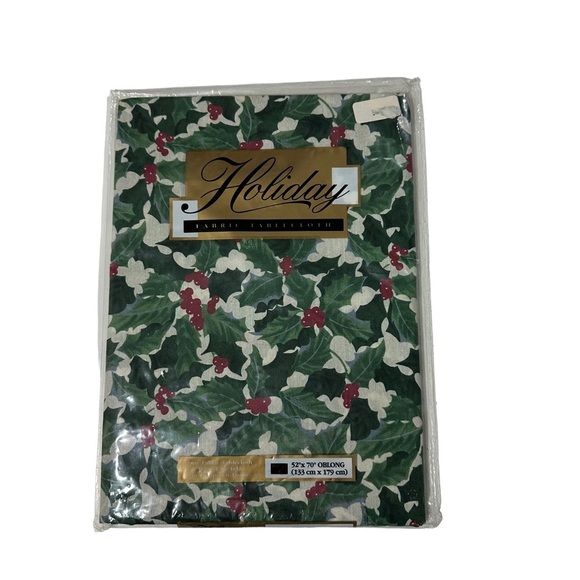 Vtg Kemp Beatley USA Cream Red Green Holly Berries Fabric Table Cloth 52x70” NIP - Picture 6 of 6